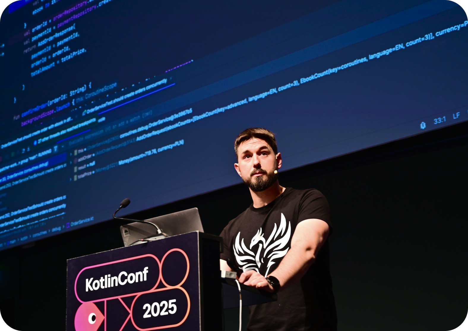 Marcin Moskala speaking at KotlinConf 2025