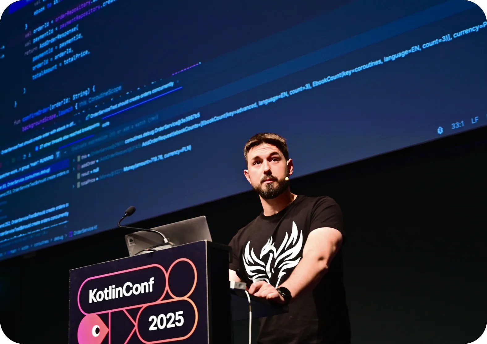 Marcin Moskala speaking at KotlinConf 2025